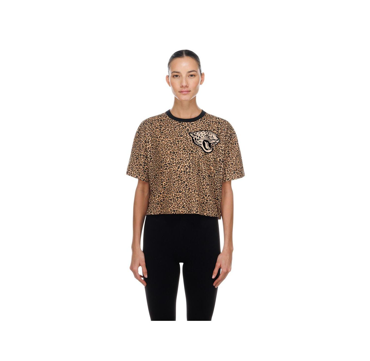 Women's Brown Jacksonville Jaguars Mom & Me Leopard Boxy Cropped T-Shirt