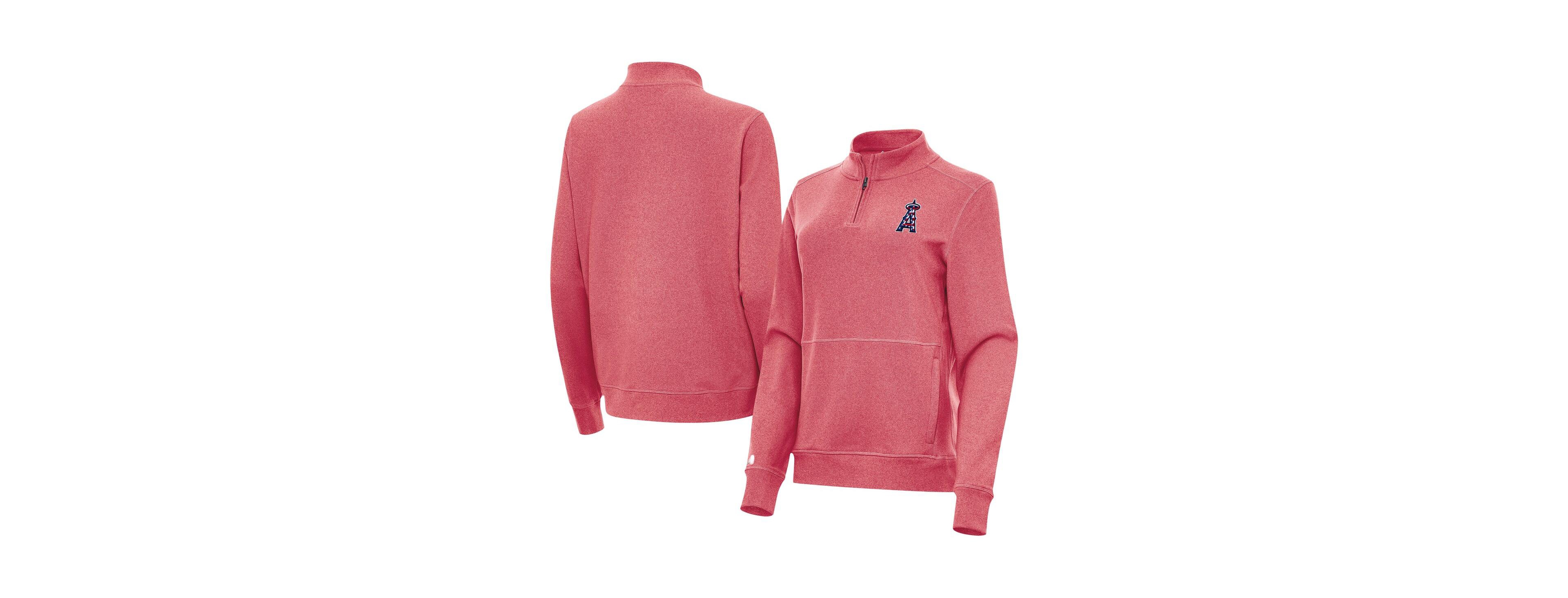 Antigua Women's Heather Red Los Angeles Angels Crush Stars and Stripes Team Logo Quarter-Zip Pullover Top