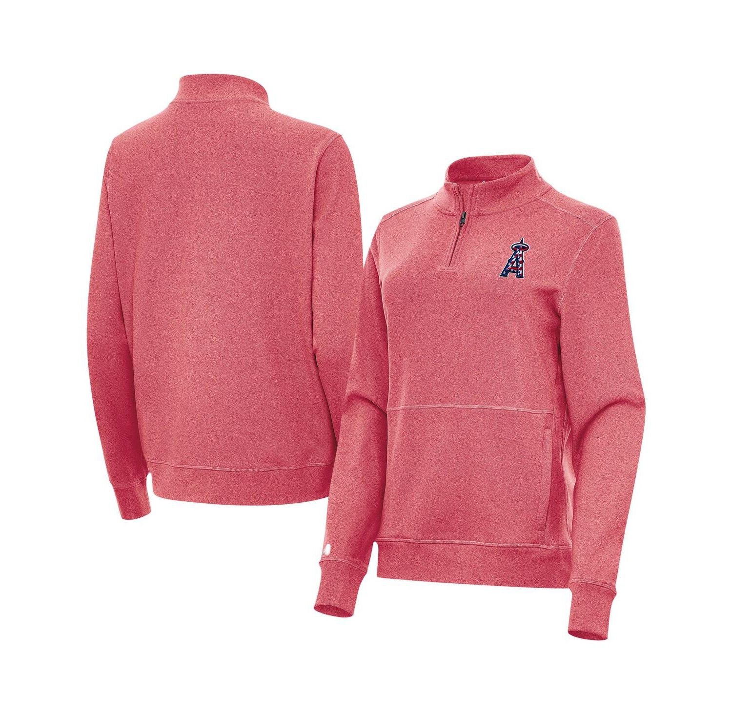 Women's Heather Red Los Angeles Angels Crush Stars and Stripes Team Logo Quarter-Zip Pullover Top