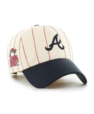x Rawlings Men's Natural/Navy Atlanta Braves Pinstripe Clean Up Adjustable Hat