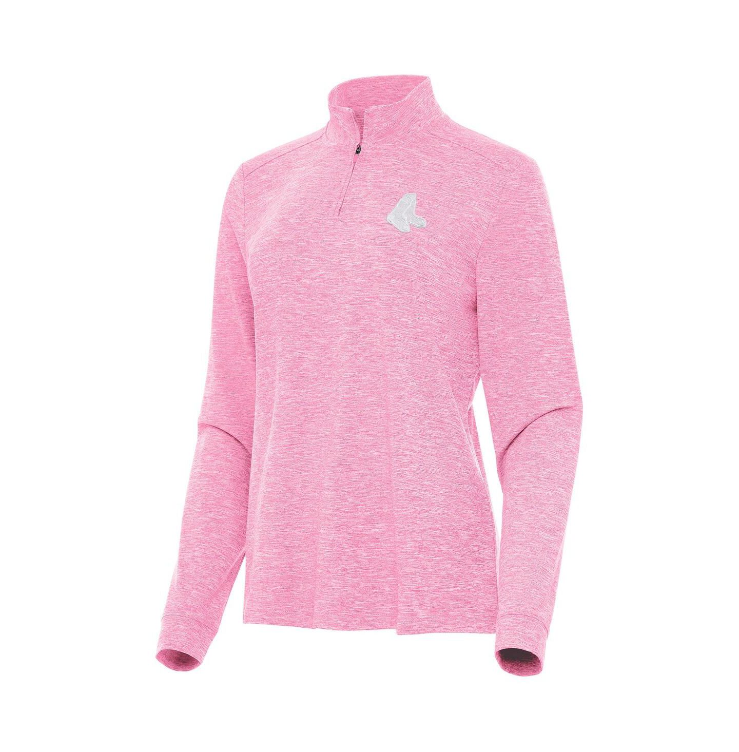 Женский топ Antigua Pink Boston Red Sox Mentor Lightweight Mock Neck Quarter-Zip — фото 1