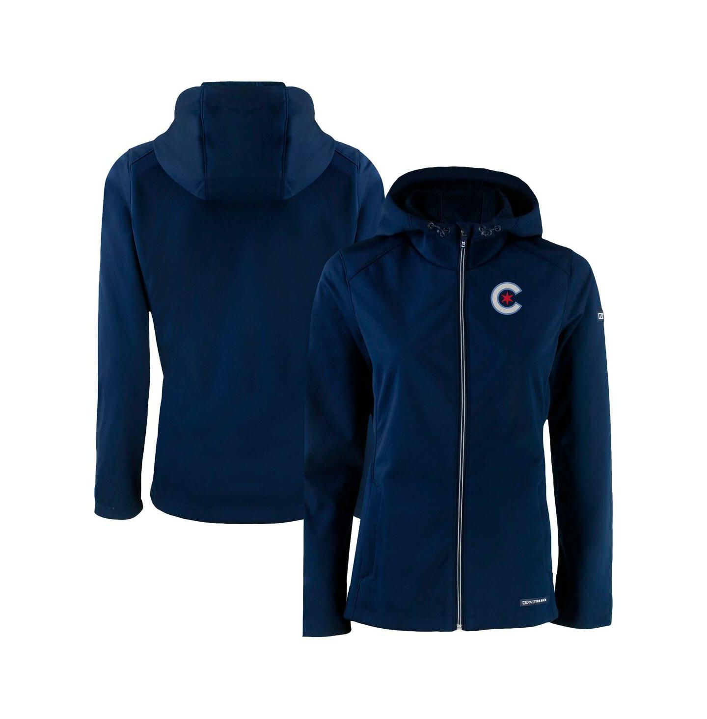 Женская куртка Cutter & Buck Navy Chicago Cubs City Connect Evoke Eco Softshell Full-Zip Hoodie Jacket — фото 1
