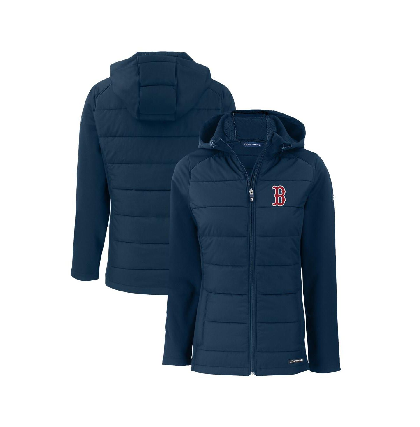 Женская куртка Cutter & Buck Navy Boston Red Sox Evoke Hybrid Eco Softshell Full-Zip Hoodie Jacket — фото 1