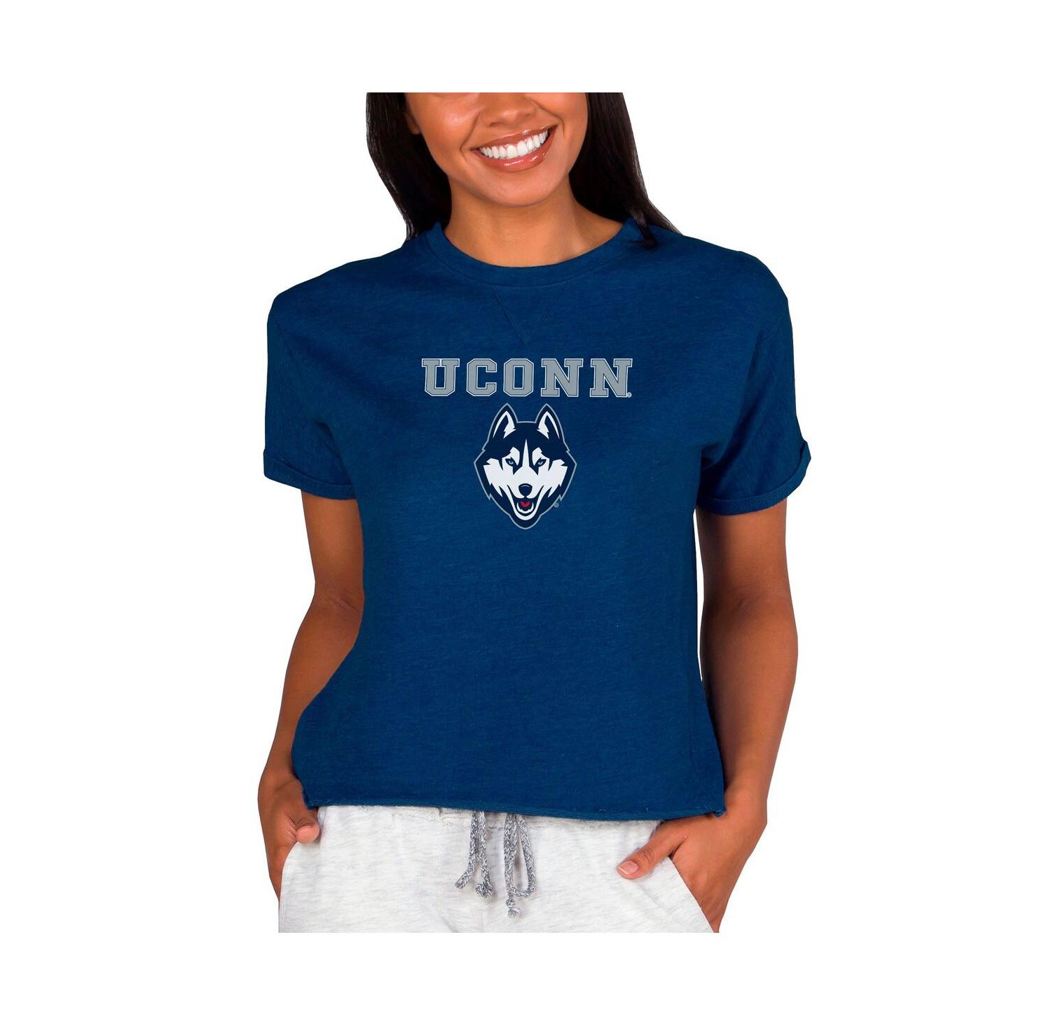 Women's Navy UConn Huskies Mainstream Terry Tri-Blend Top