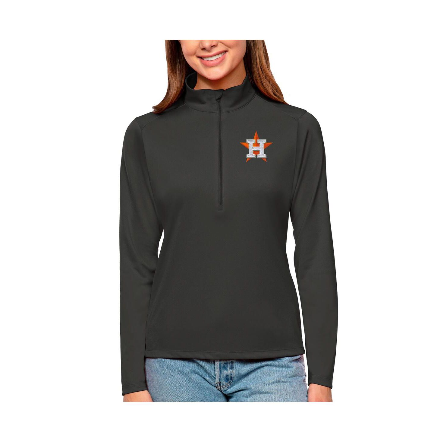 Женский свитер Antigua Charcoal Houston Astros Tribute Quarter-Zip Pullover Top — фото 1