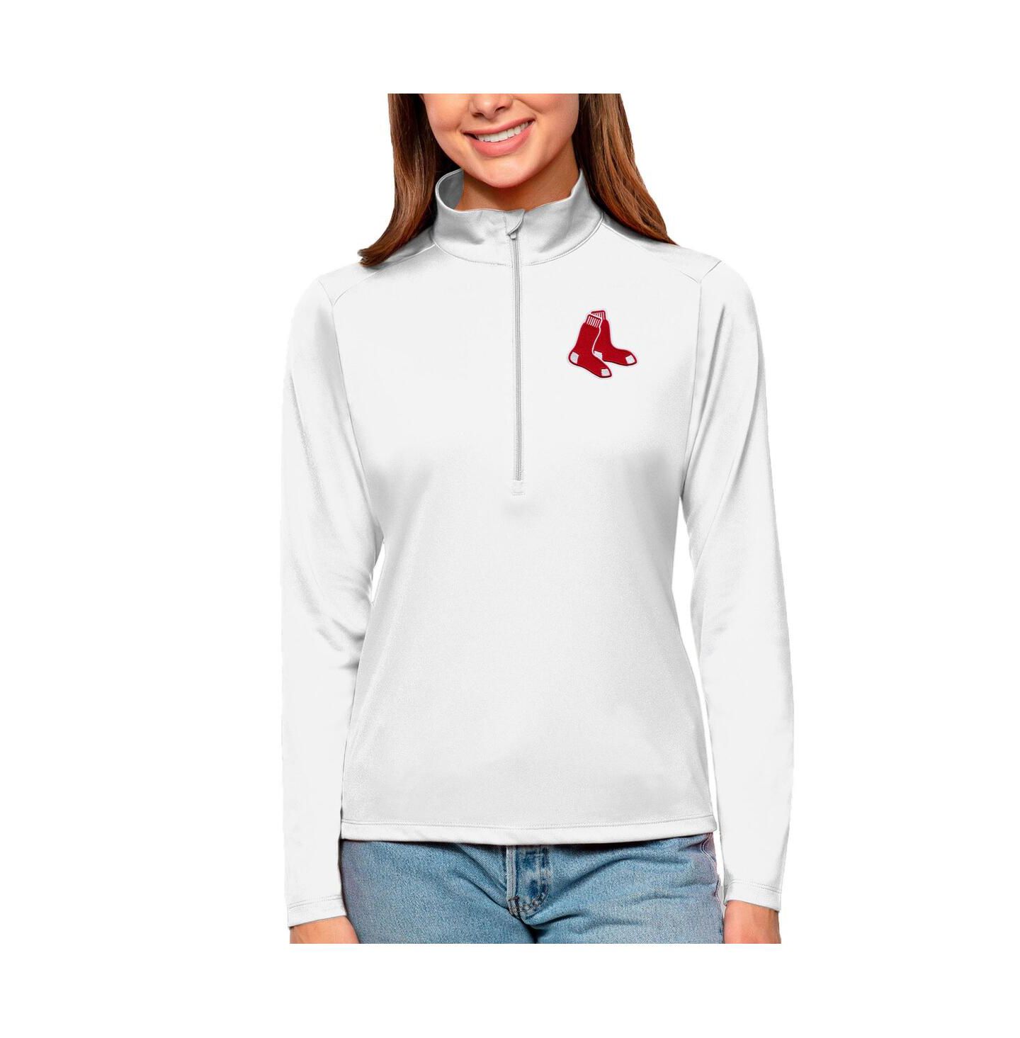 Женский свитер Antigua White Boston Red Sox Tribute Quarter-Zip Pullover Top — фото 1