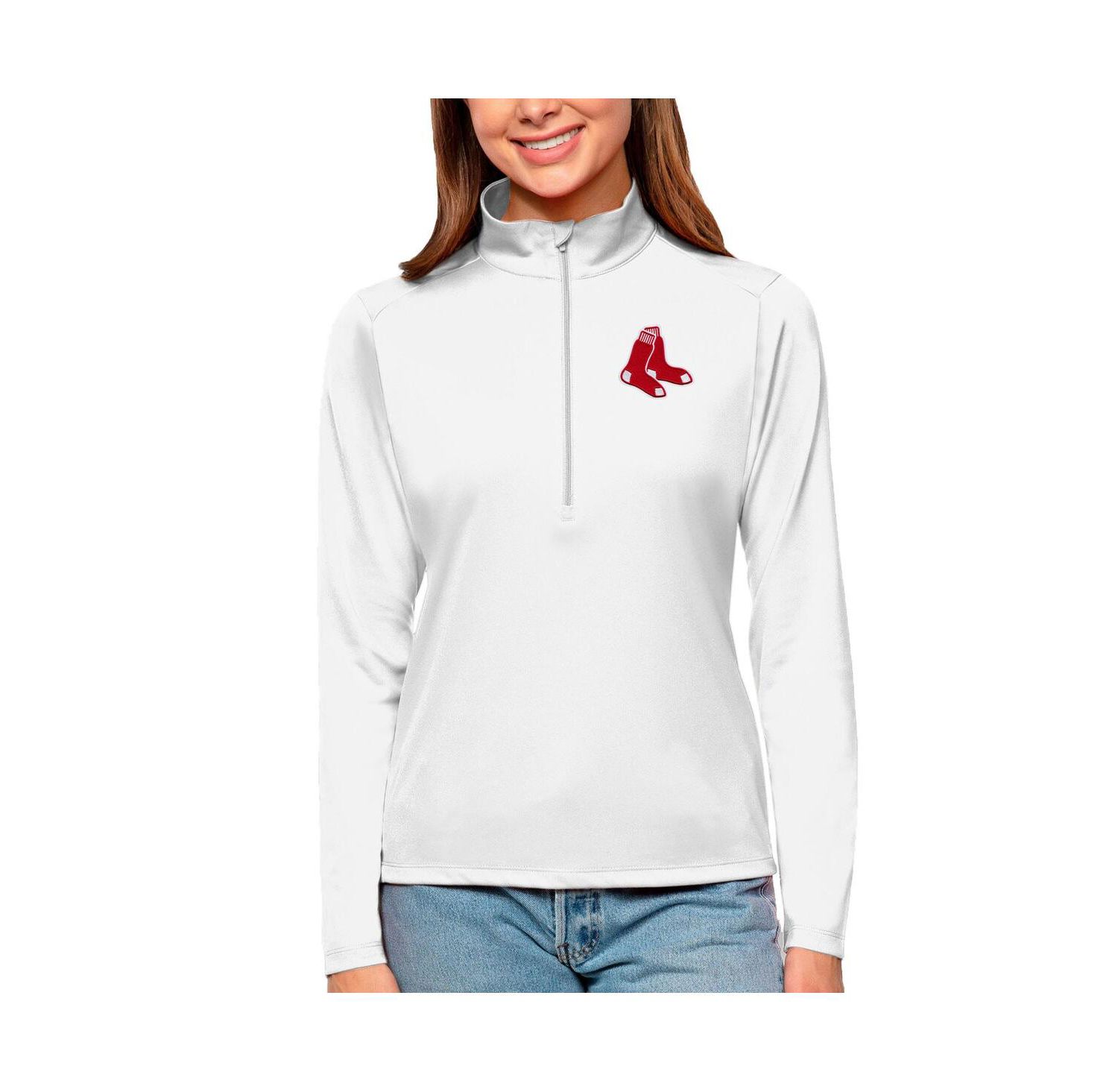 Women's White Boston Red Sox Tribute Quarter-Zip Pullover Top