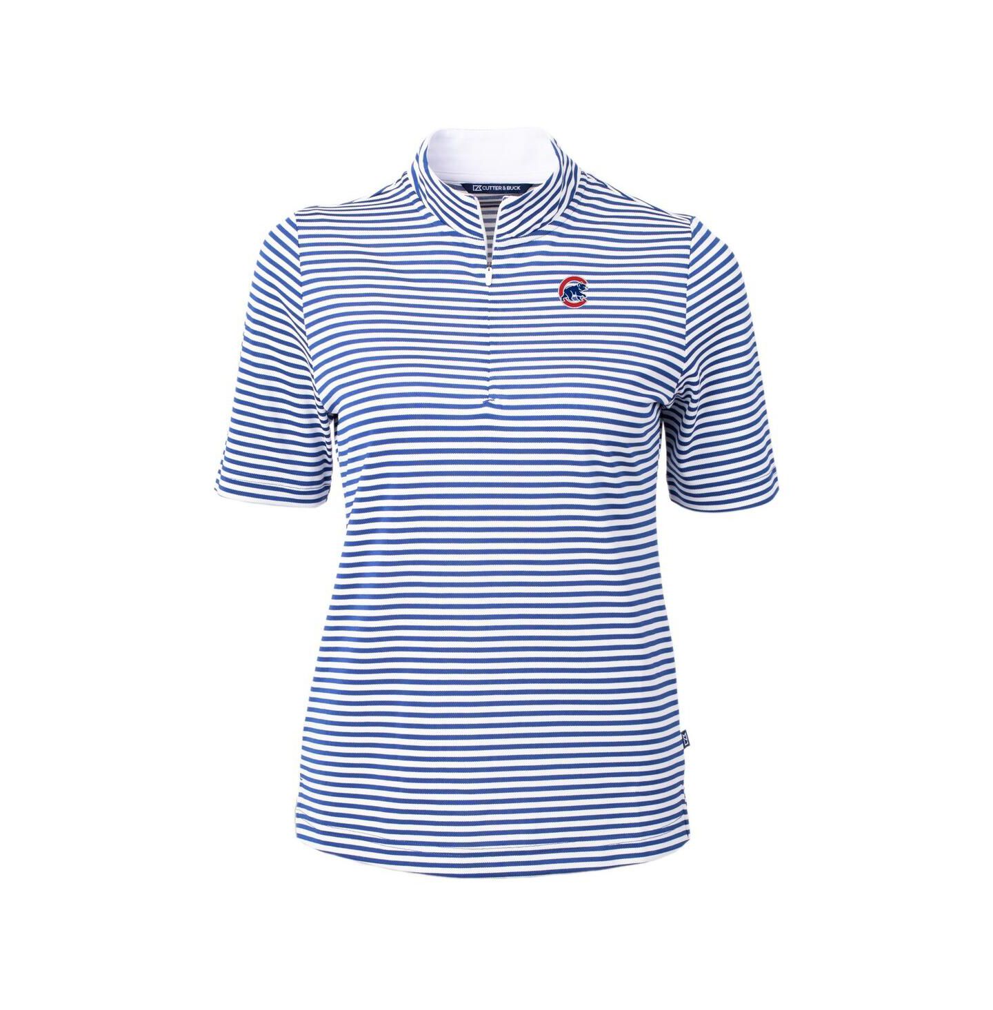 Женский топ Cutter & Buck Blue Chicago Cubs Virtue Eco Pique Stripe — фото 3