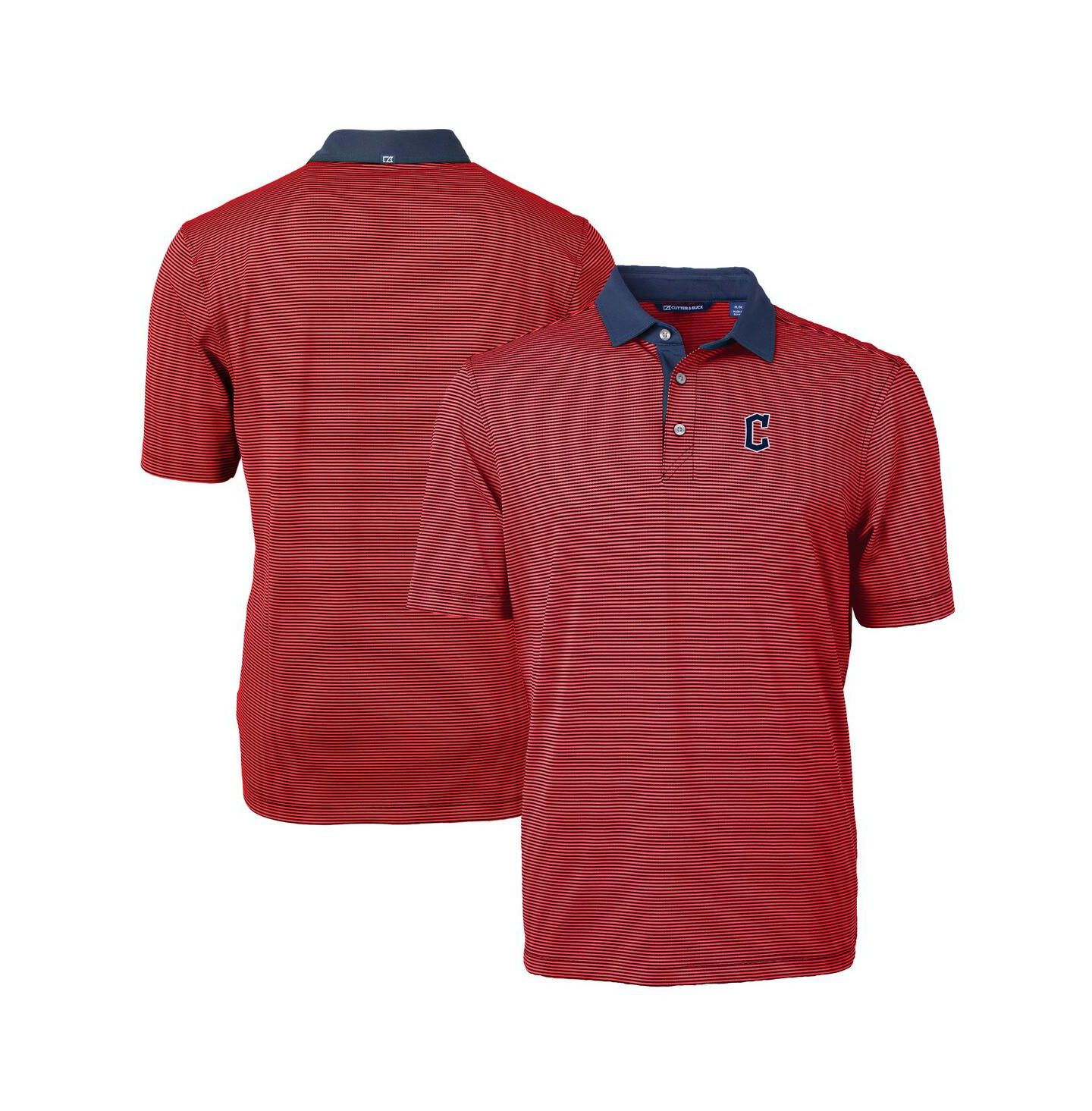 Мужское поло Cutter & Buck Red/Navy Cleveland Guardians Virtue Eco Pique Micro Stripe Polo Shirt — фото 1