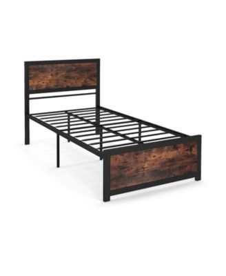 Heavy Duty Metal Bed Frame with Tall Headboard and Noise Reducing Mute Bars-Rustic