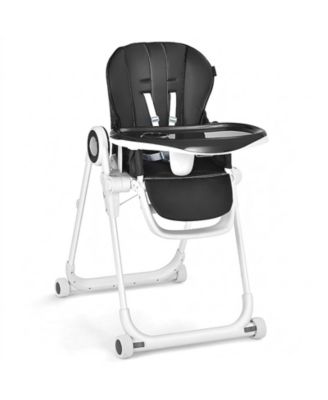 Baby Foldable High Chair with 4 Lockable Wheels and Double Tray
