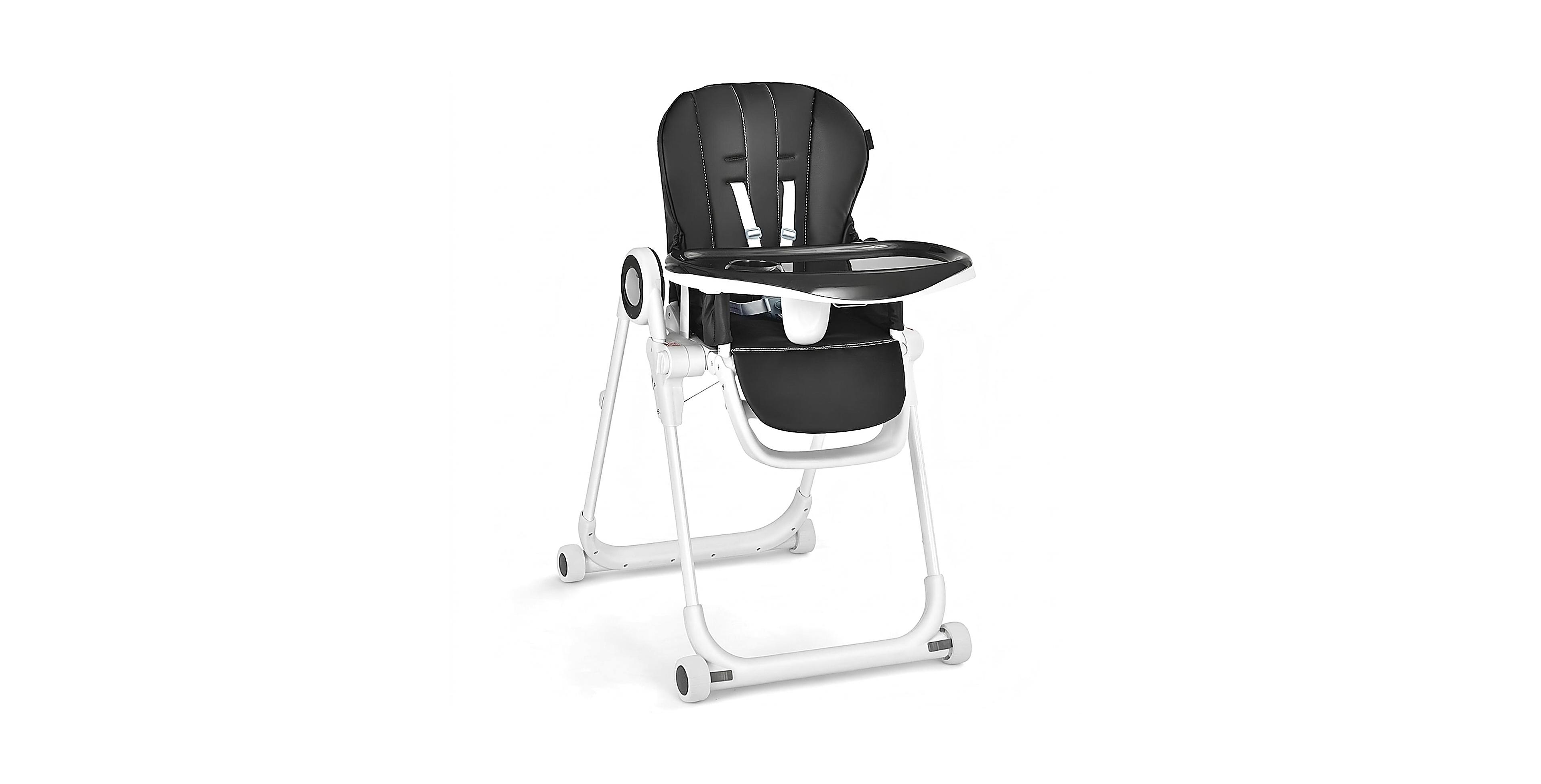 Gouun Baby Foldable High Chair with 4 Lockable Wheels and Double Tray