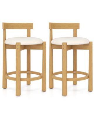 Set of 2 Velvet Counter Bar Stools with Backrest and Footrest