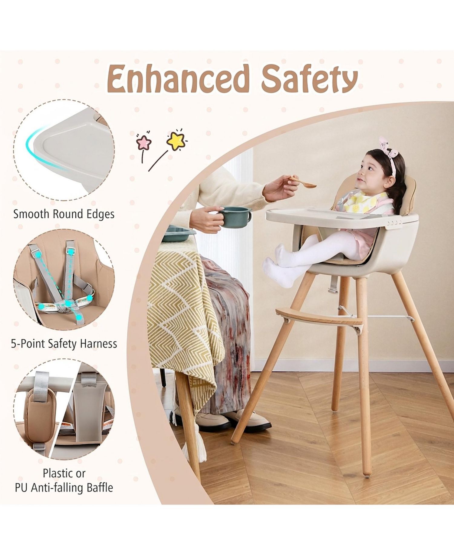 Baby 6-in-1 Convertible Wooden High Chair with Detachable Legs