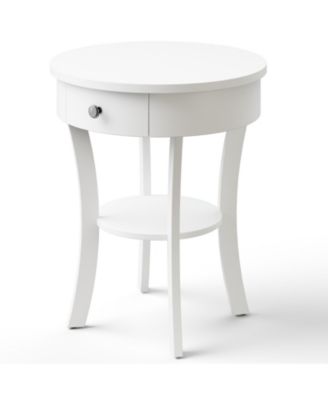 2-Tier Wood Round End Table with Open Drawer