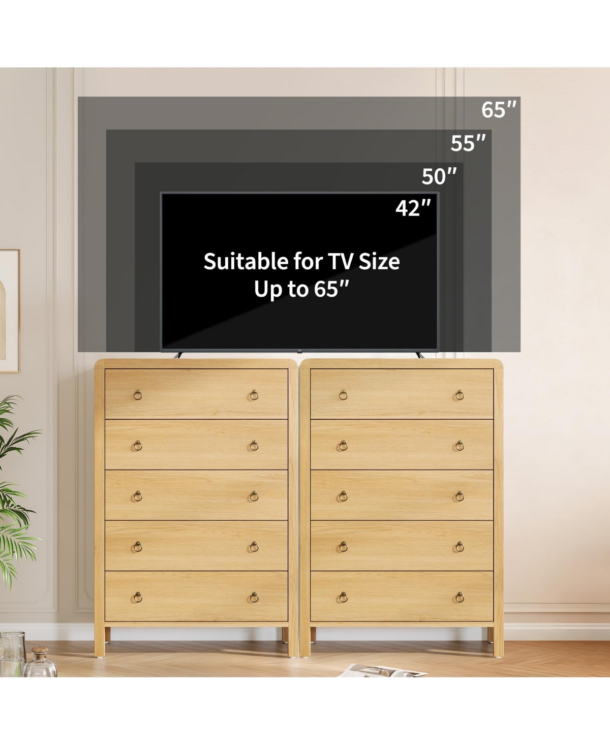 gaomon 5 Drawer Dresser for Bedroom, 47" Tall Storage Cabinet, Nightstand with Large Clothes Organizer