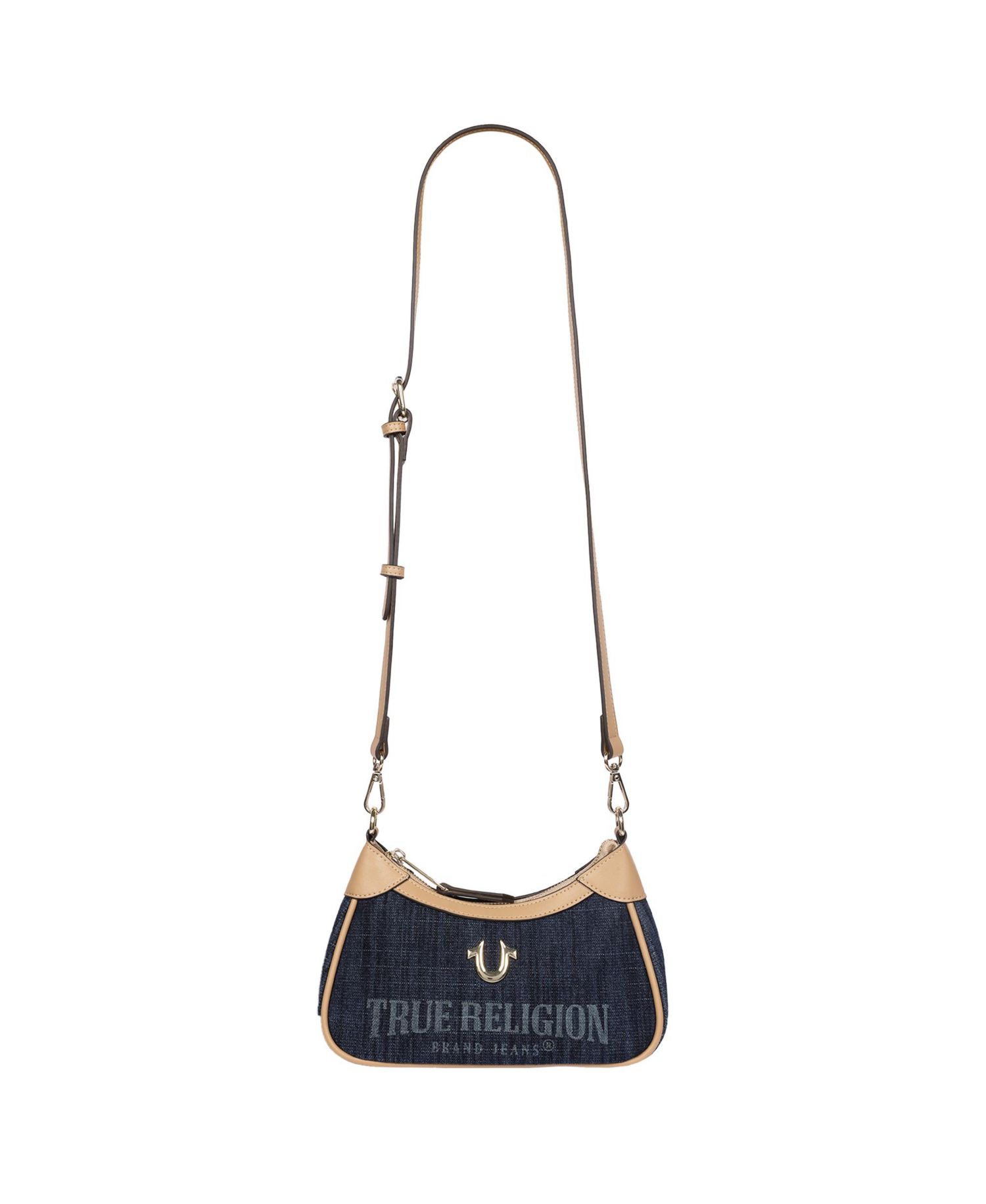Blair Denim and PU Shoulder Bag Logo Denim Mini Shoulder Bag with Detachable Strap