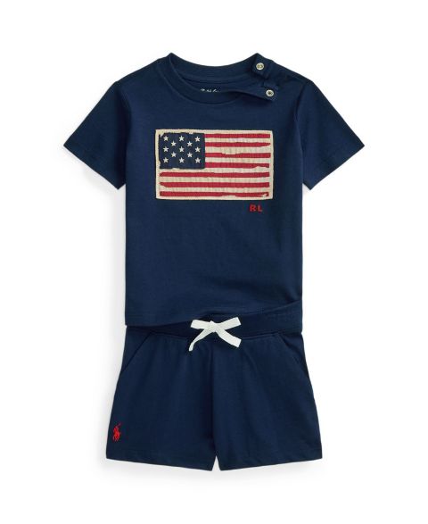Детский комплект Polo Ralph Lauren для малыша: футболка из джерси с флагом и шорты, цвет: Тёмно-синий
