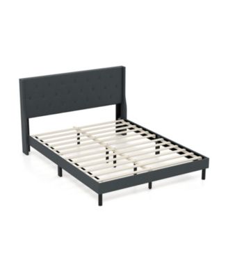 Wingback Upholstered Bed Frame with Button Tufted Headboard and Mattress Foundation