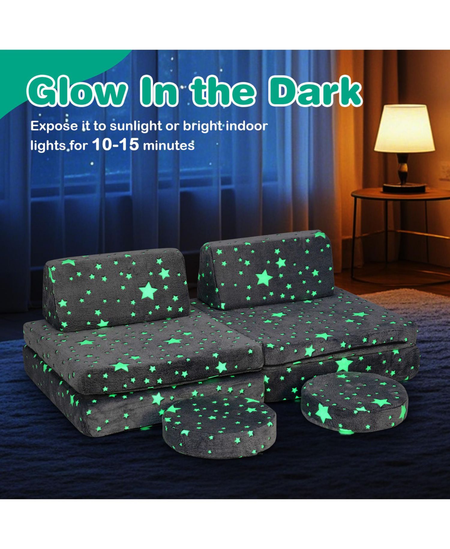 Modular Kids Play Couch Set with Glow-in-the-Dark Pattern and Handles
