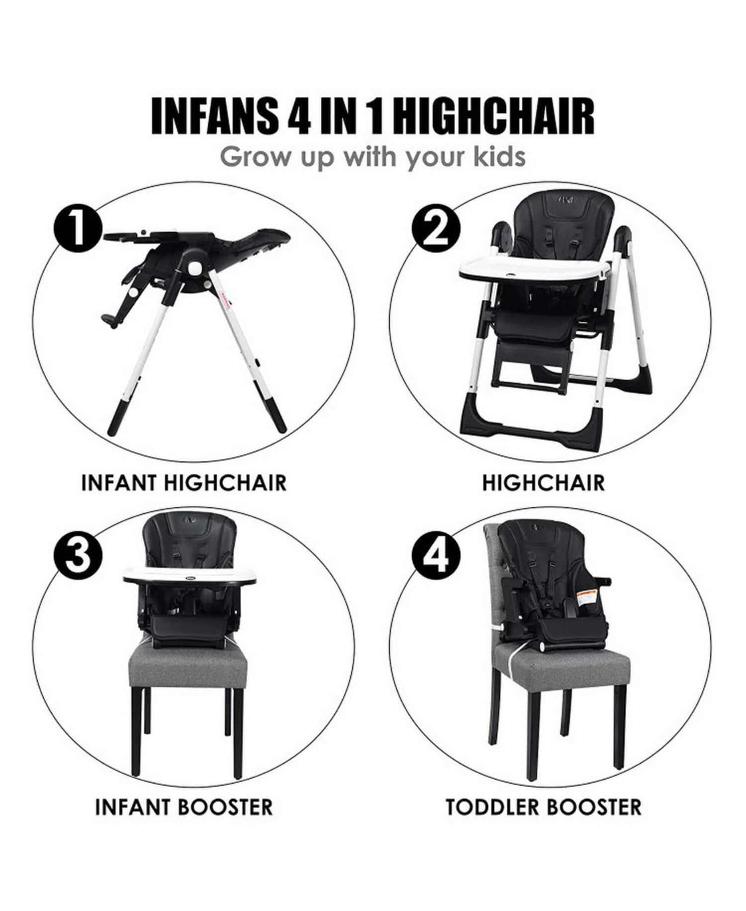 4-in-1 Convertible Highchair and Booster Seat with Height Adjustment