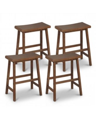 Solid Wood Saddle Bar Stools Set of 4 Backless Wooden Barstools with Footrests