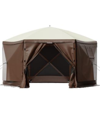 Pop-Up Camping Gazebo Screen Tent 6 Sided Canopy Shelter for 8 People