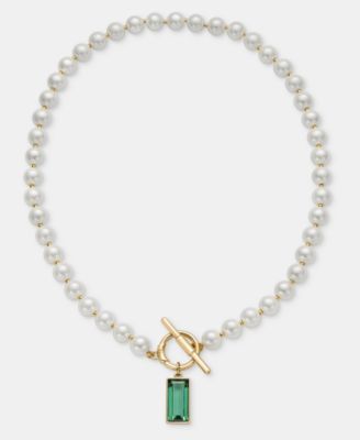 Baguette Stone & Imitation Pearl 16" Pendant Necklace