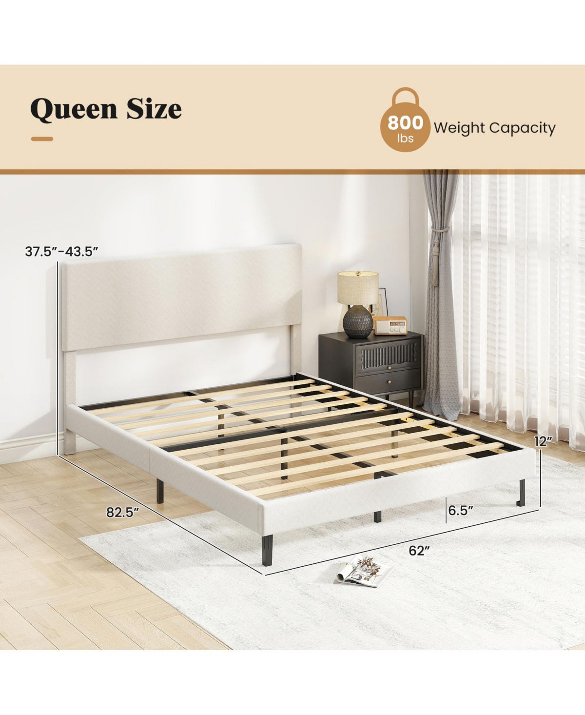 Slickblue Upholstered Velvet Platform Bed with Chevron Headboard