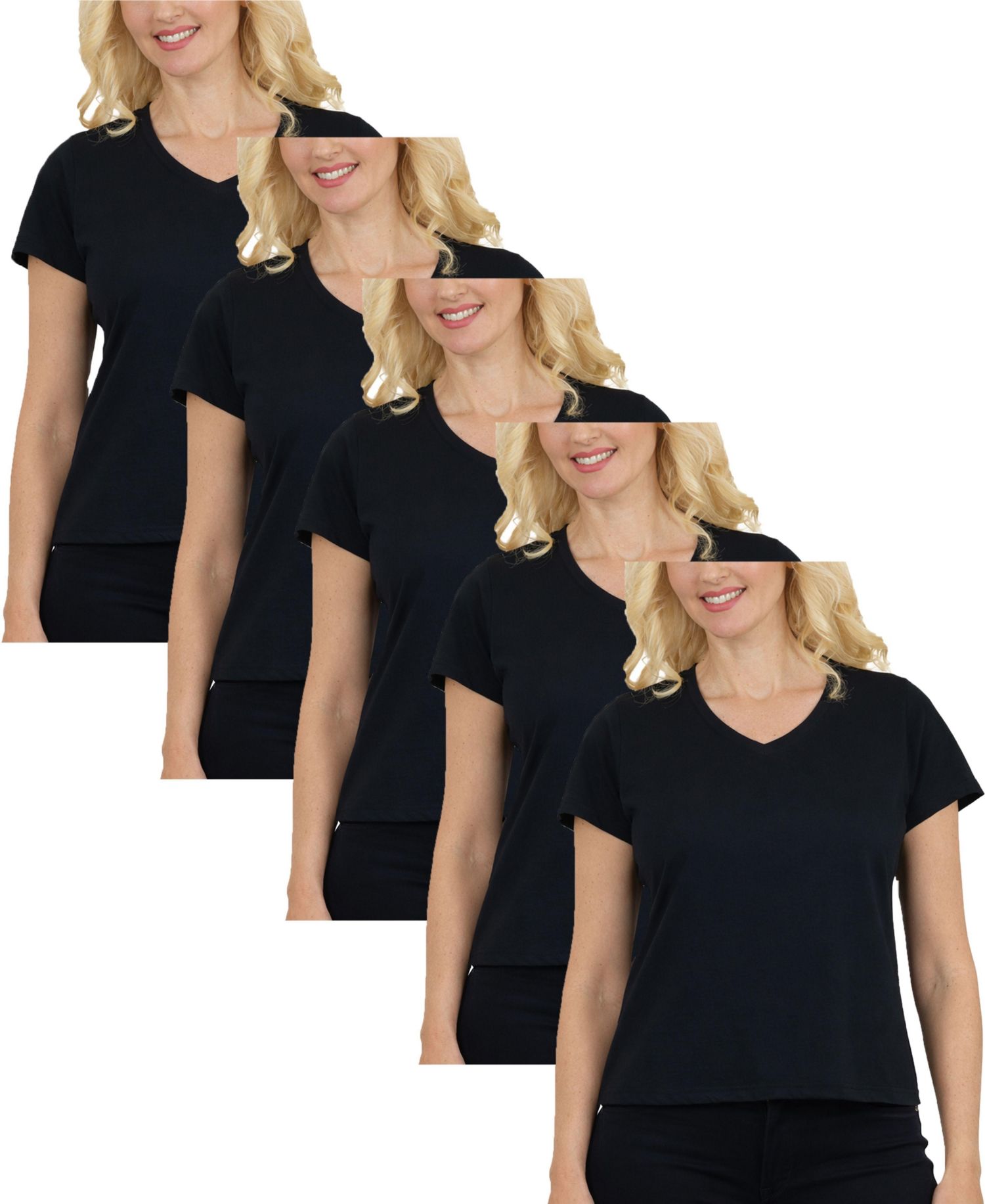Women's Divatee Relaxed Fit V-Neck Short Sleeve T-Shirt-5 Pack