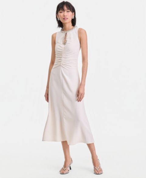 Женское платье I.N.C. International Concepts Sleeveless Jewelry-Embellished Midi, цвет: Винтажный кремовый