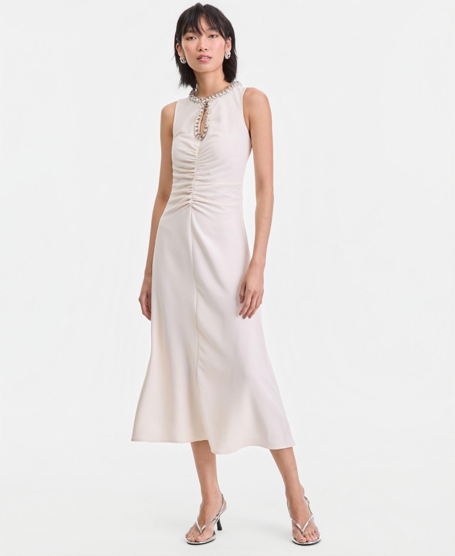 Women's Sleeveless Jewelry-Embellished Midi Dress