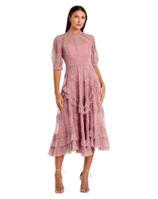 red line dress A-Line Short Red Flared Party Dress with Lace Trim Red / Medium main image 1