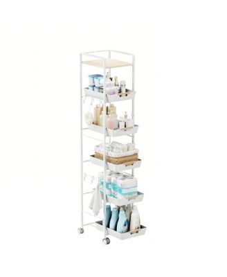 6 Tier Storage Cart with Pull-out Drawers and Hooks for Kitchen, Bathroom, Laundry