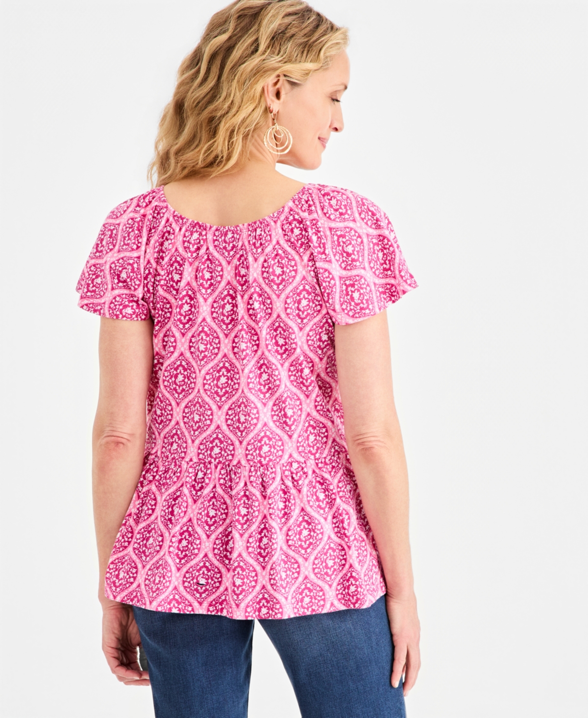Style & Co Petite Cotton-Blend Ditsy Print Peplum Top, Macy's Exclusive