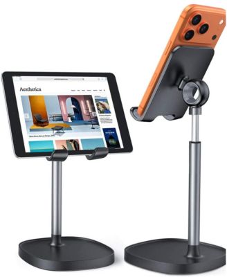 Adjustable Phone Stand for Desk, Aluminum Cell Phone Holder with Height and Angle Adjustment, Anti-Slip Base, Compatible with iPhone, iPad