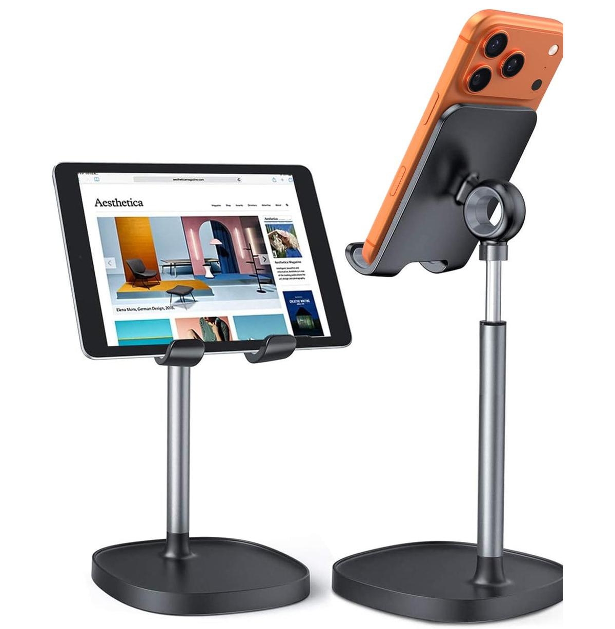 Lisen Adjustable Aluminum Phone Stand Compatible with Smartphones and Small Tablets - Black