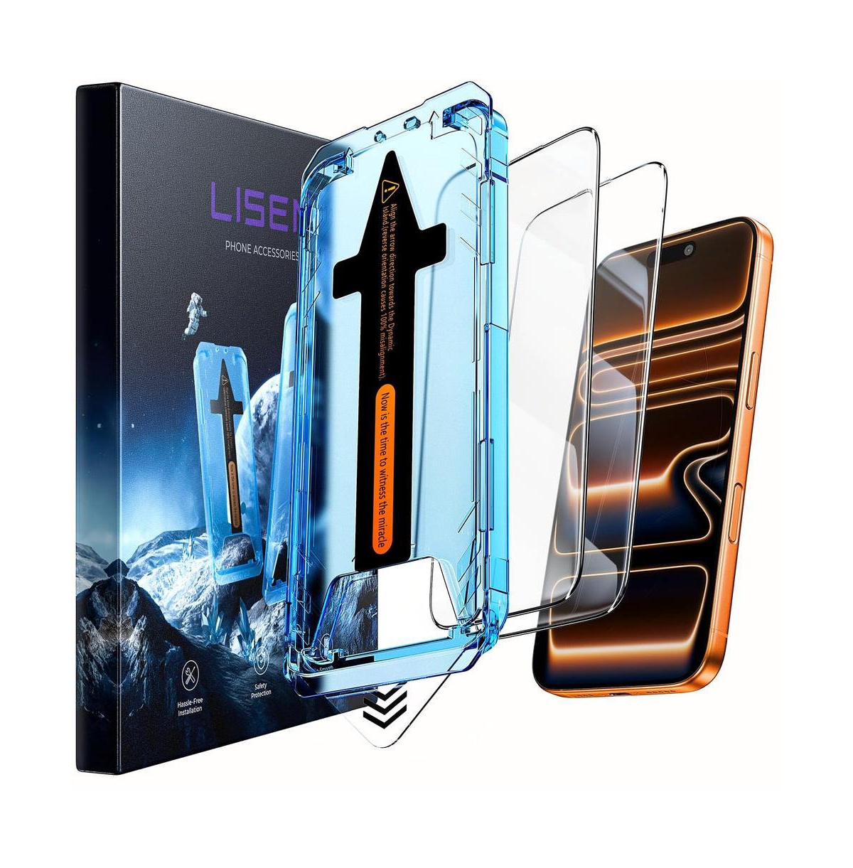 Lisen 2 Pack Screen Protector for iPhone 17 Pro Max/16 Pro Max, 9H Tempered Glass with Easy Install Tray, Bubble-Free Hd Clear Protective Film