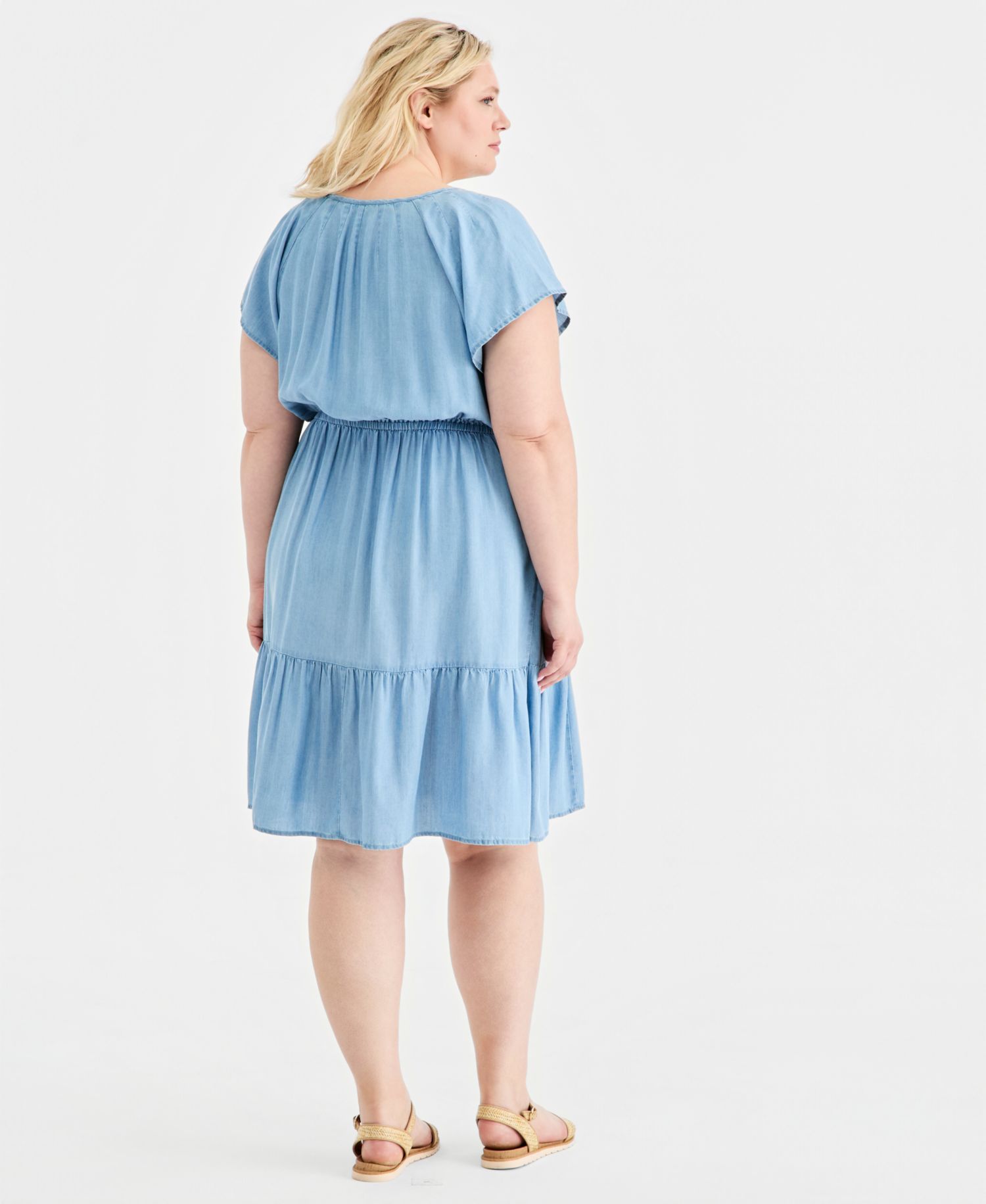 Plus Size Chambray Tiered Midi Dress