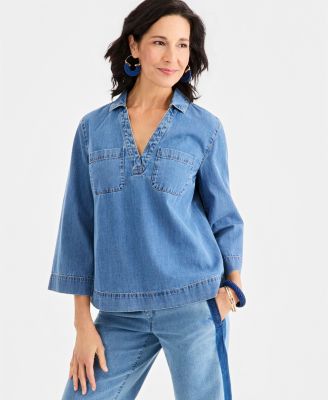 Women's 3/4-Sleeve Denim Popover Top, Macy's Exclusive