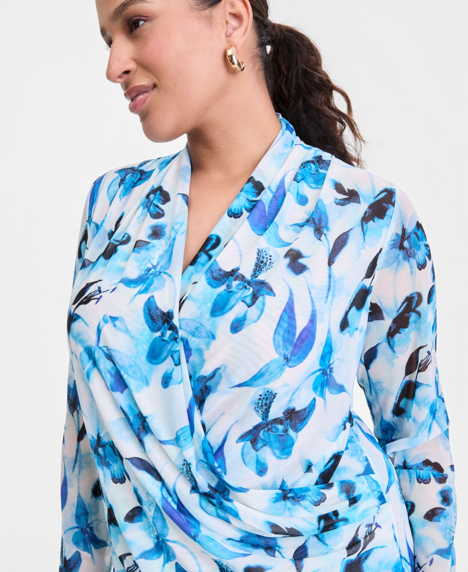 Plus Size Mesh Draped Top