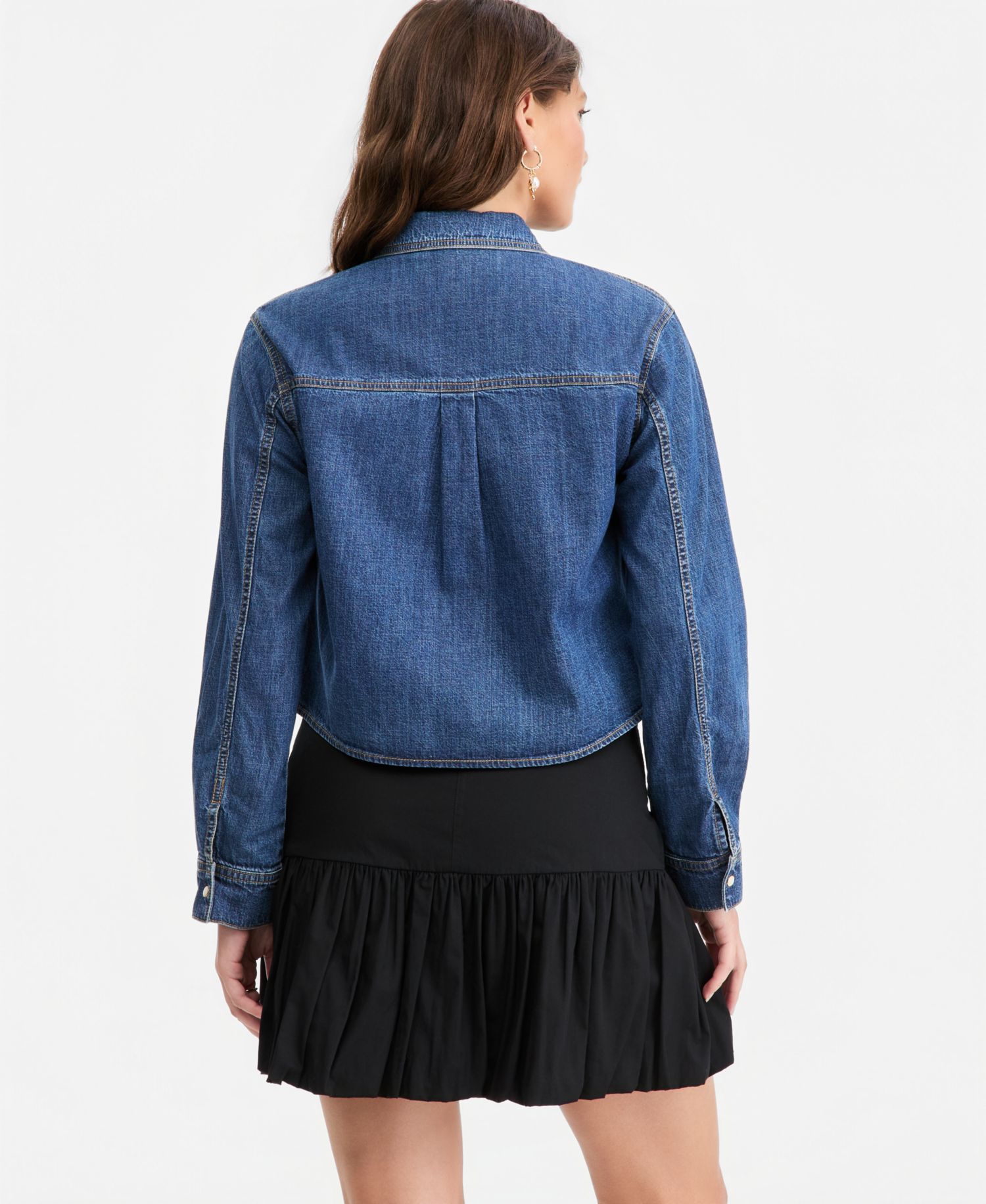 Women's Long Sleeve Cropped Denim Shirt