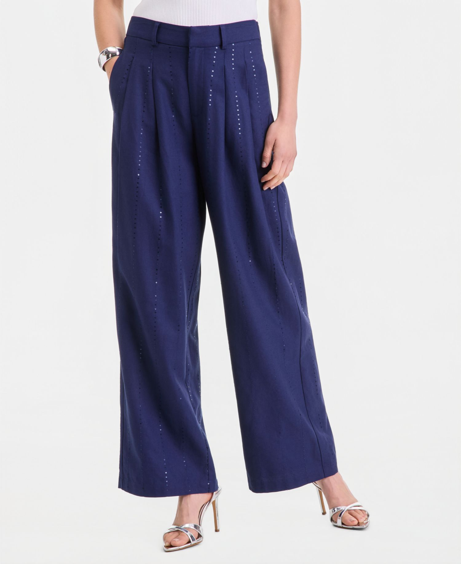 Women's Sequin Pinstripe Wide-Leg Pants