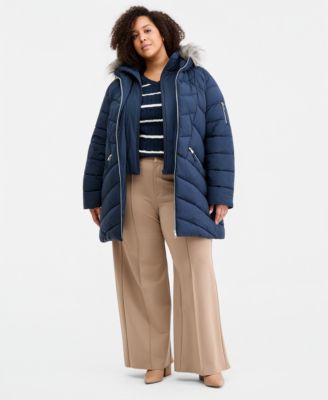 Trendy Plus Size Faux-Fur-Trim Hooded Puffer Coat