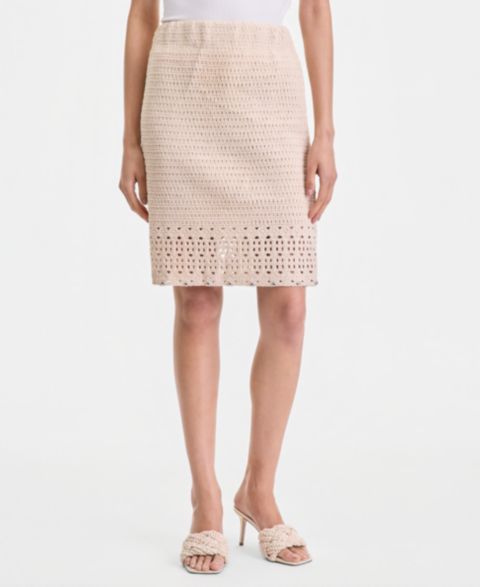 Женская юбка I.N.C. International Concepts Studded Cotton Crochet Sweater Skirt, цвет: Винтажный кремовый