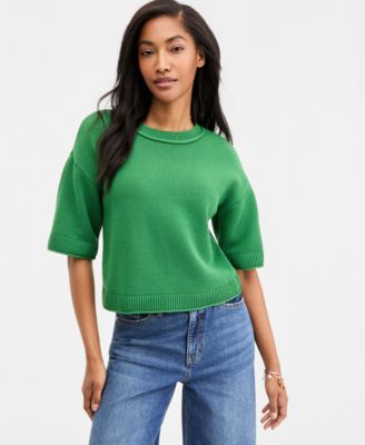 Women's Cotton Short-Sleeve Relaxed Crew Sweater
