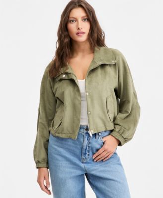 Women's Faux-Suede High Collar Utility Jacket