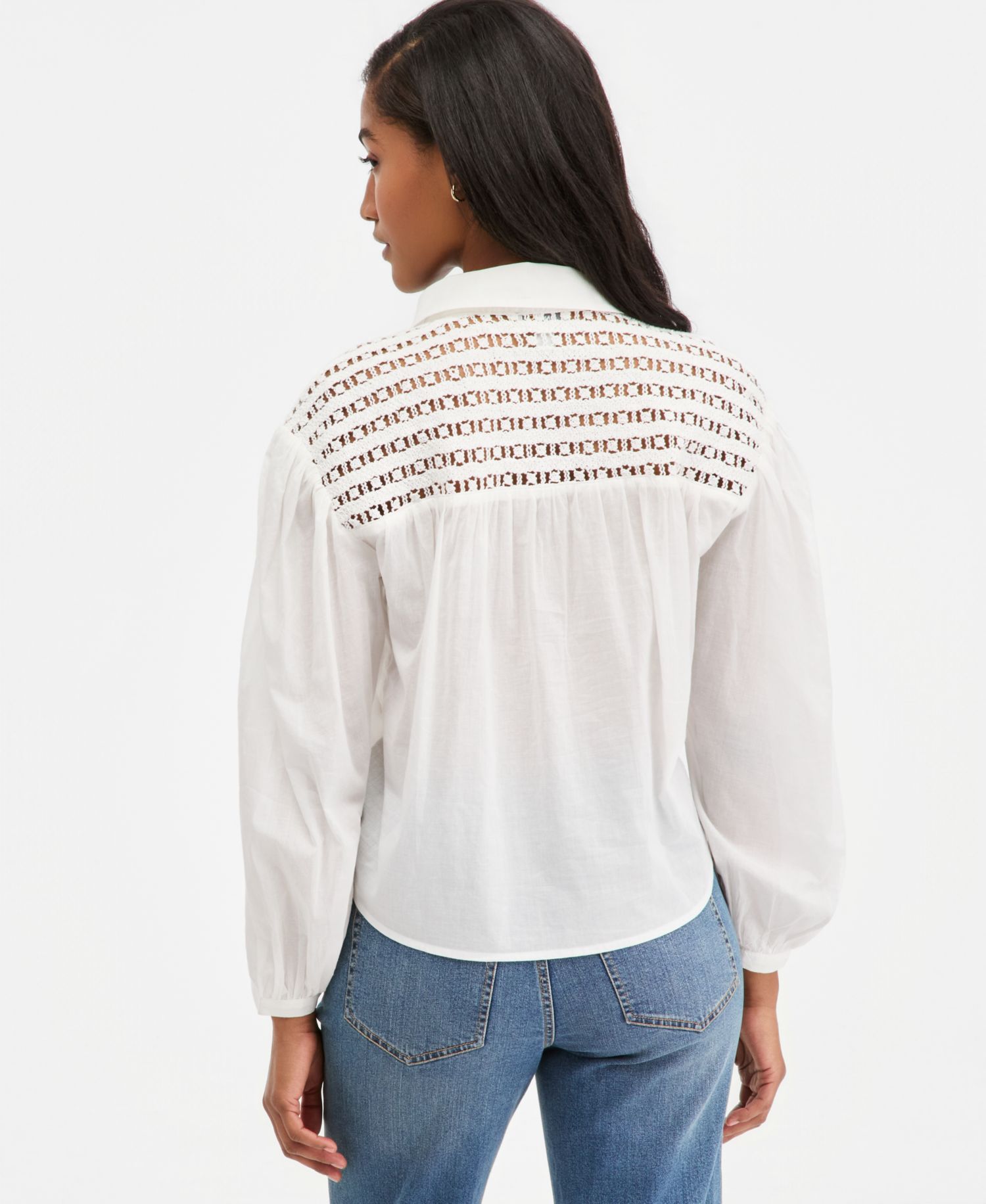 Women's Cotton Crochet Yoke Popover Top