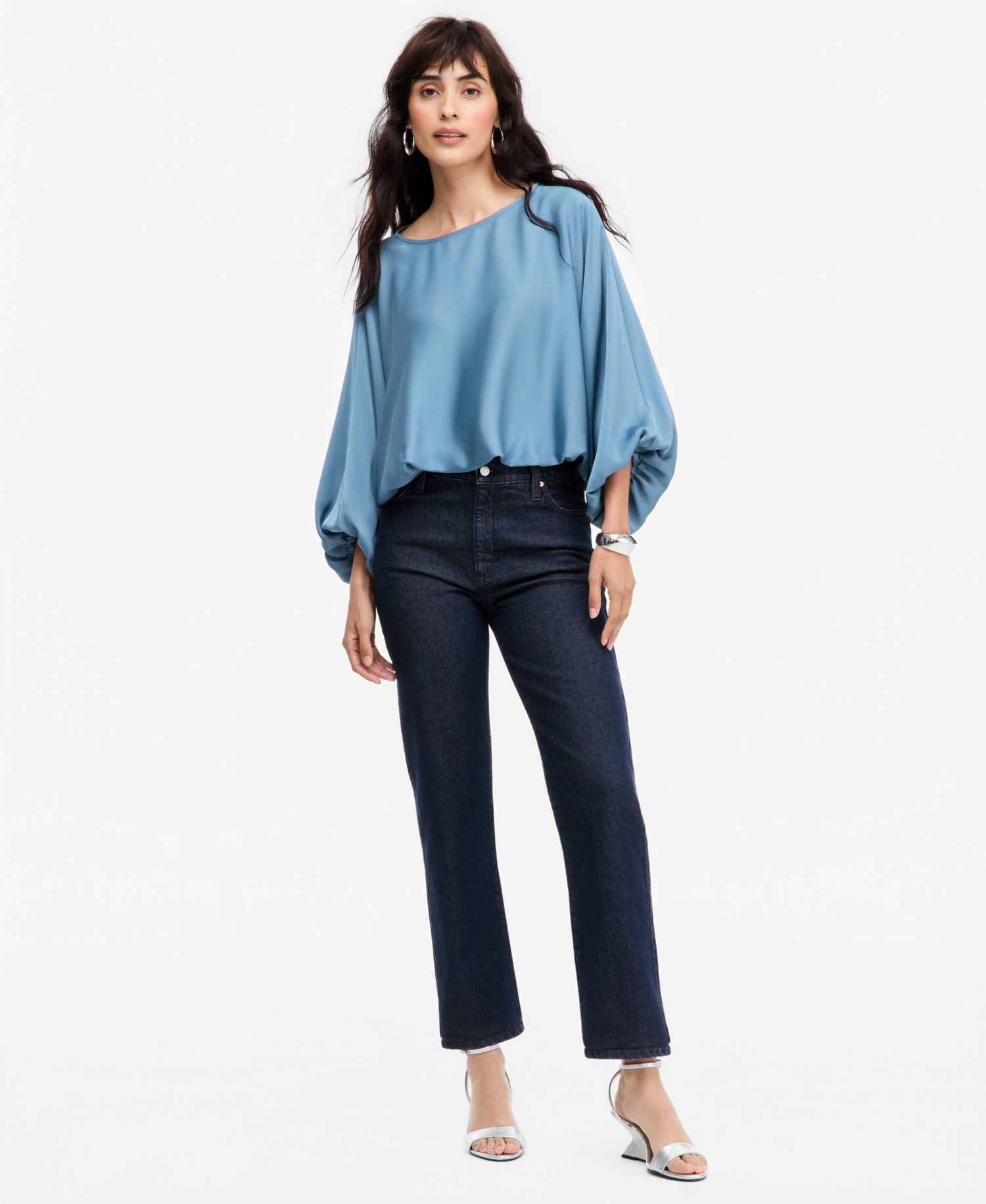 Women's Elbow-Sleeve Bubble Boat Neck Blouse