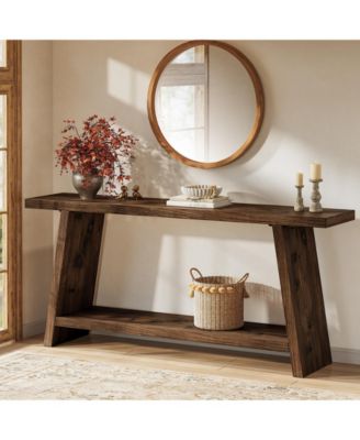 70.9" Solid Wood Console Table, Narrow Long Sofa Table with 2-Tier Storage, Farmhouse Entryway Table